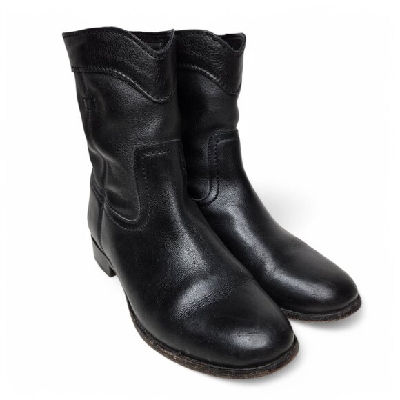 Frye Cara Black Leather Booties Suede Lined Slip On Western Country Boots 8B - Picture 1 of 11